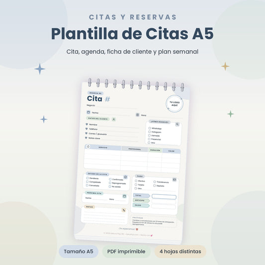 Gestor de Reservas y Citas A5 | Agenda y Registro de Clientes Imprimible