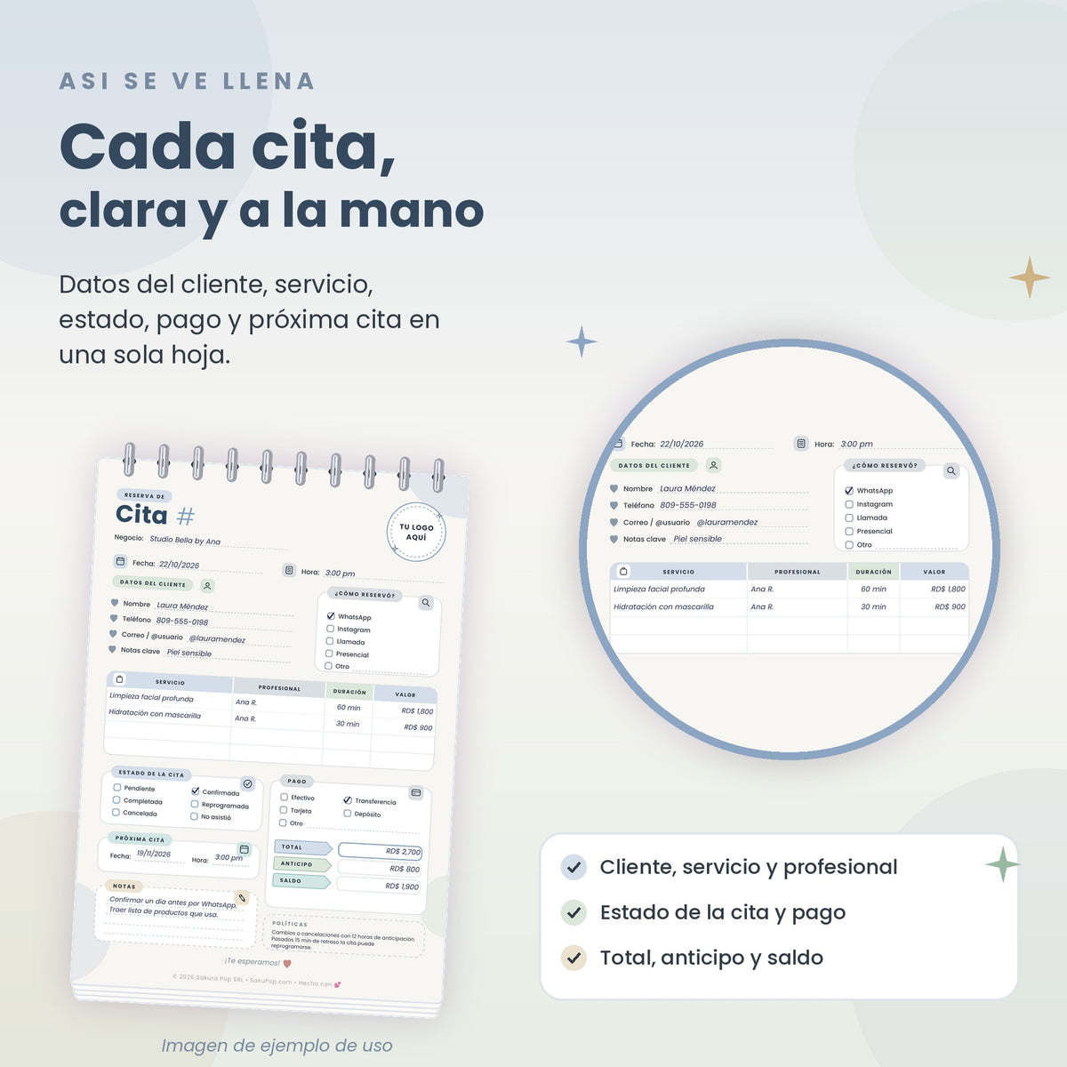 Gestor de Reservas y Citas A5 | Agenda y Registro de Clientes Imprimible