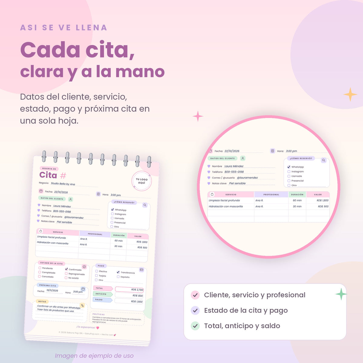 Gestor de Reservas y Citas A5 | Agenda y Registro de Clientes Imprimible