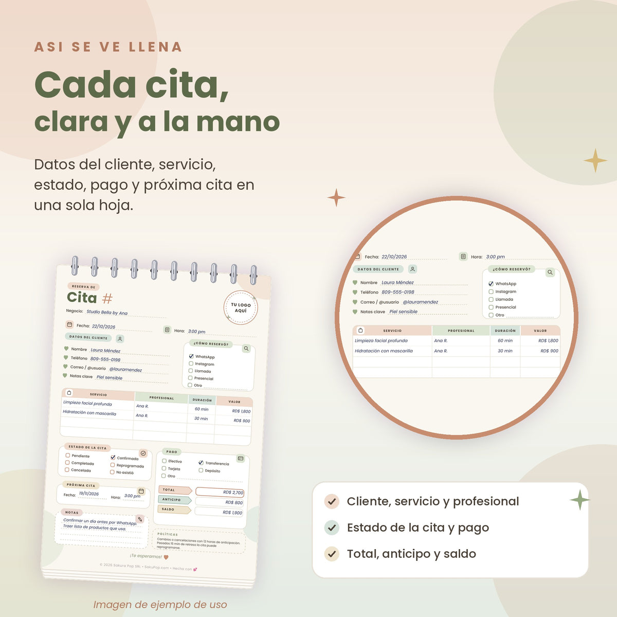 Gestor de Reservas y Citas A5 | Agenda y Registro de Clientes Imprimible