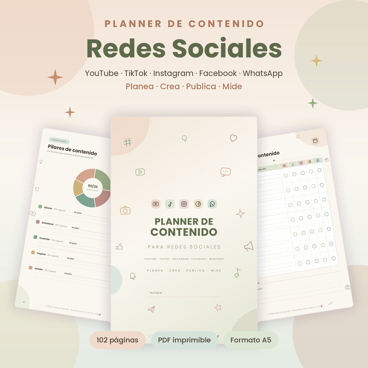 Planner de Contenido para Redes Sociales A5 | Organización de Contenido en Formato Compacto