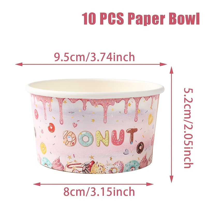 🍩 10 Bowls de Papel con Diseño Donas