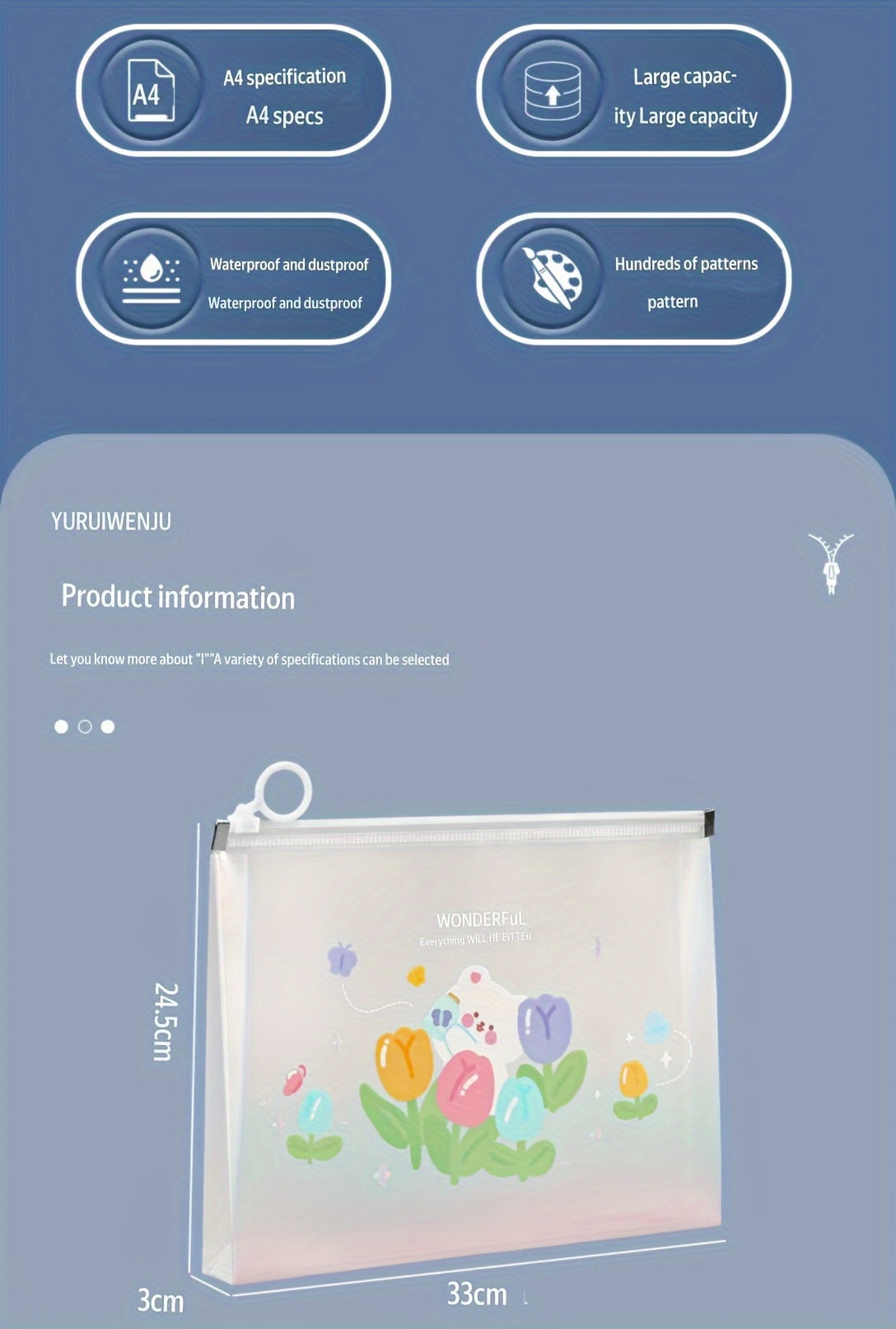 🌸 Set de 4 carpetas/Sobres Impermeables – Tamaño A4