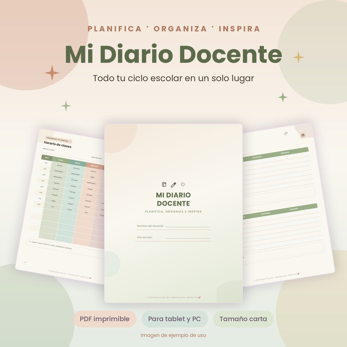 Mi Diario Docente | Agenda y Organizador Escolar PDF Imprimible