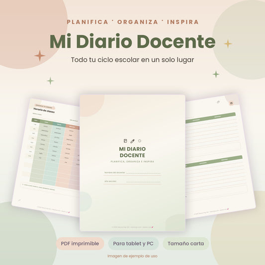Mi Diario Docente | Agenda y Organizador Escolar PDF Imprimible