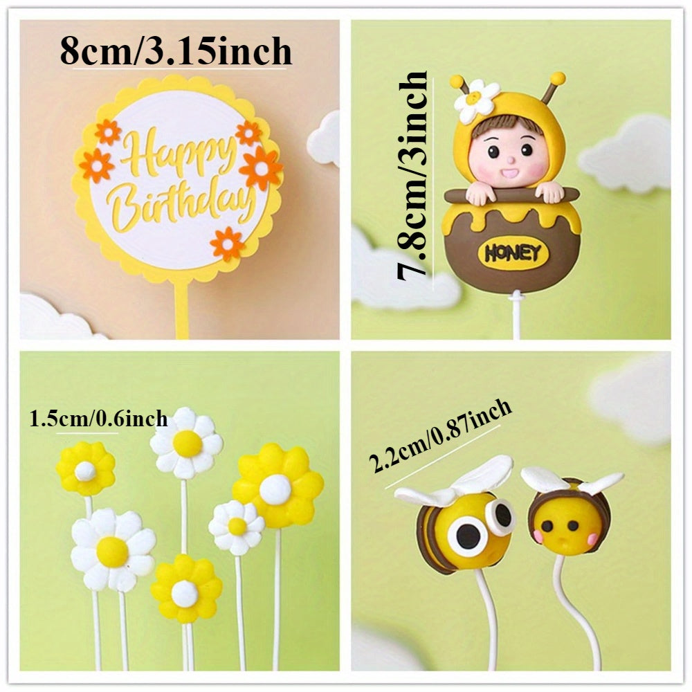 🐝🎂 Decoración “Bee Party” – Set de 11 Figuras 3D para Pastel