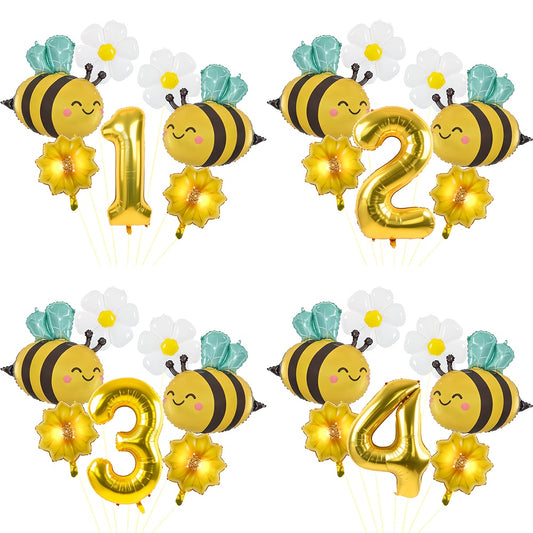 Set de Globos "Bee Party" con Números Dorados 🐝🌼