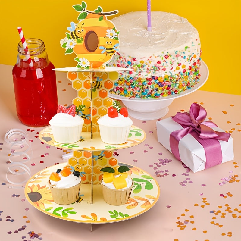 🐝 Torre Exhibidor “Bee Sweet” – Soporte de Cupcakes de 3 Niveles