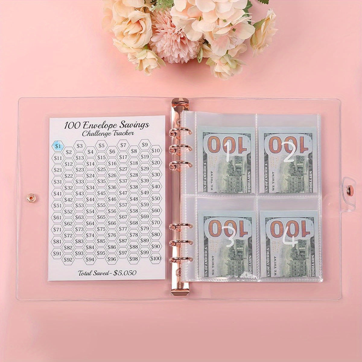 Cherry Blossom Challenge – Diario de Ahorro de 100 Días - Rose Golden 💵🌸