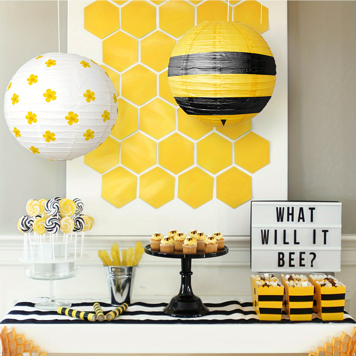 🐝 Set de 3 Linternas de Papel "Bee Party"