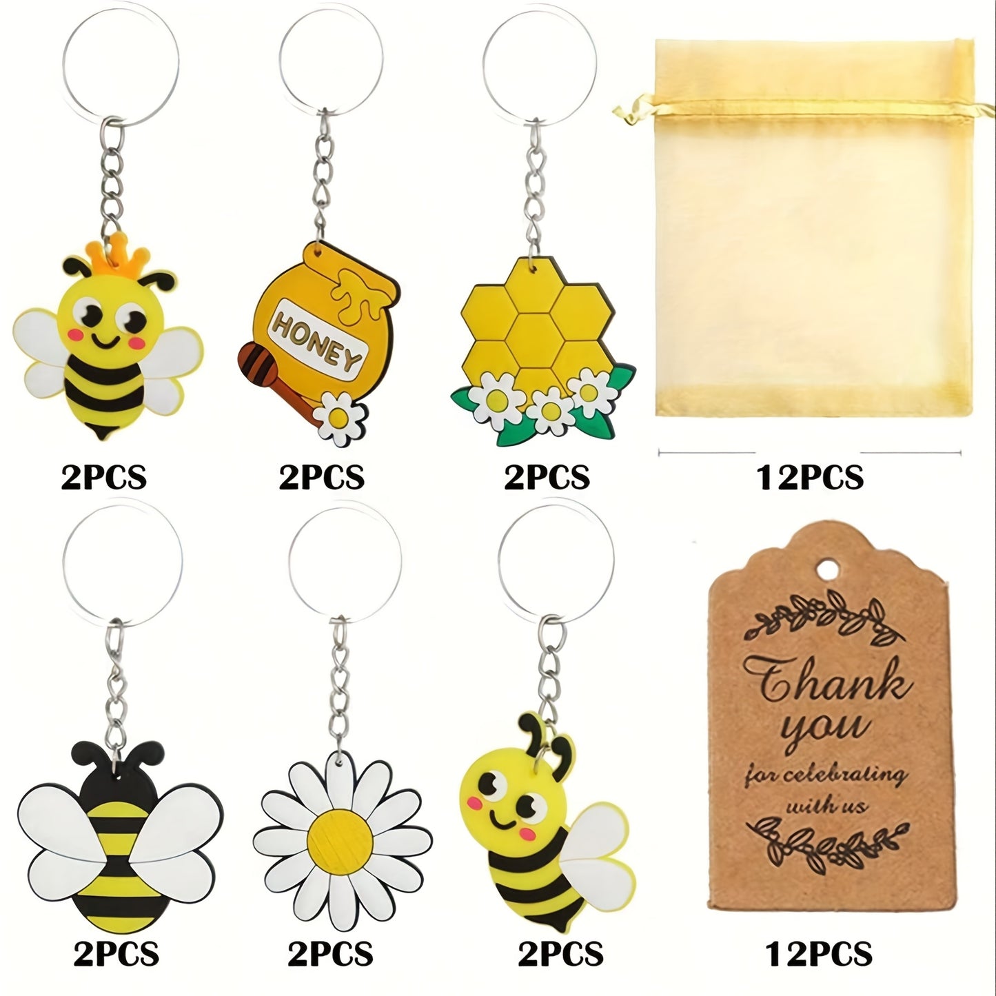 🐝Recuerdos "Bee Party Fun" - Set de 36 Llaveros con Diseño de Abeja