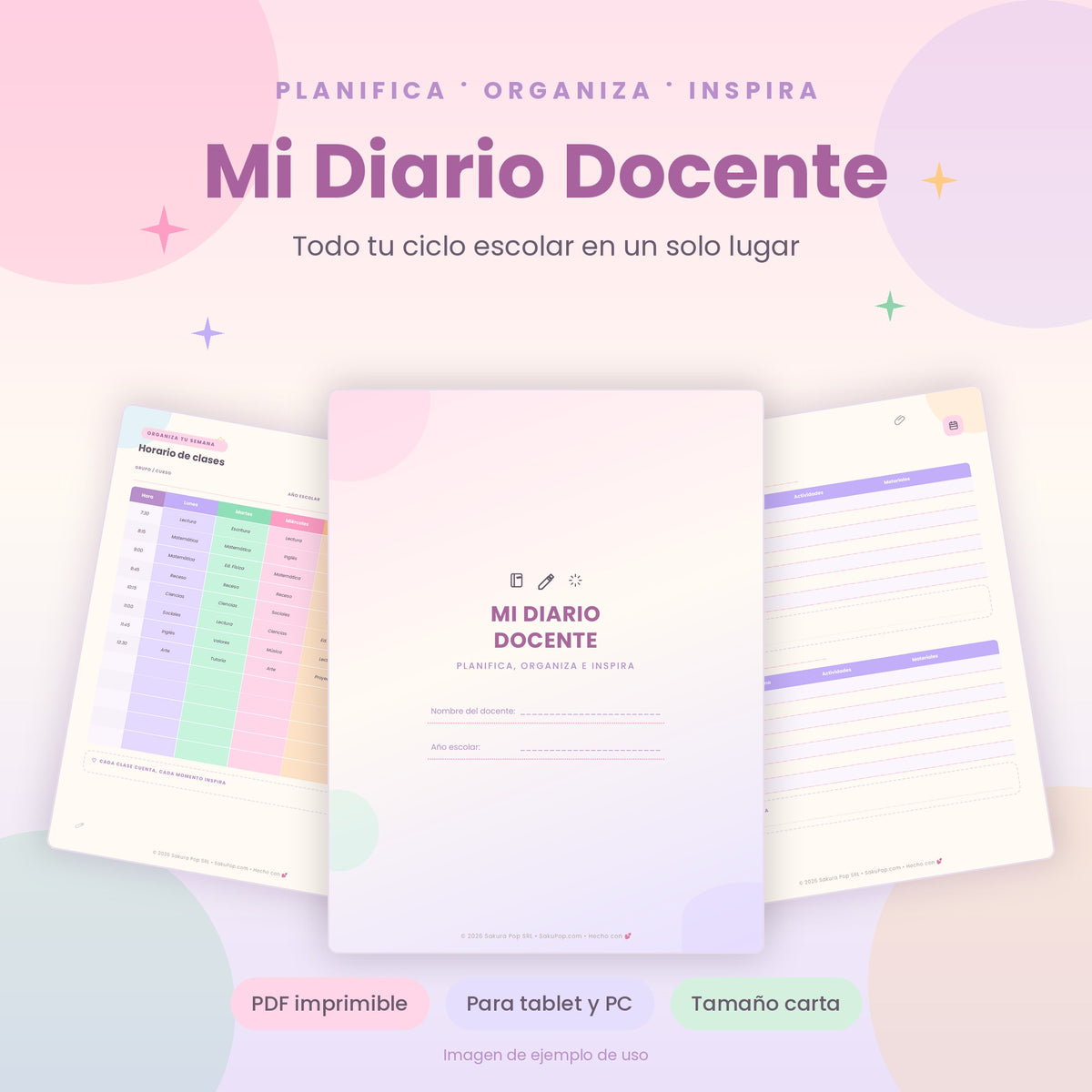 Mi Diario Docente | Agenda y Organizador Escolar PDF Imprimible