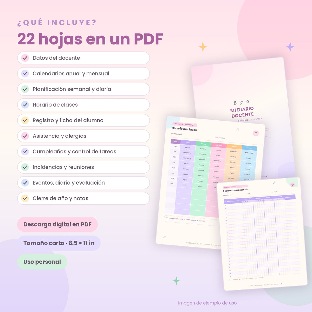 Mi Diario Docente | Agenda y Organizador Escolar PDF Imprimible