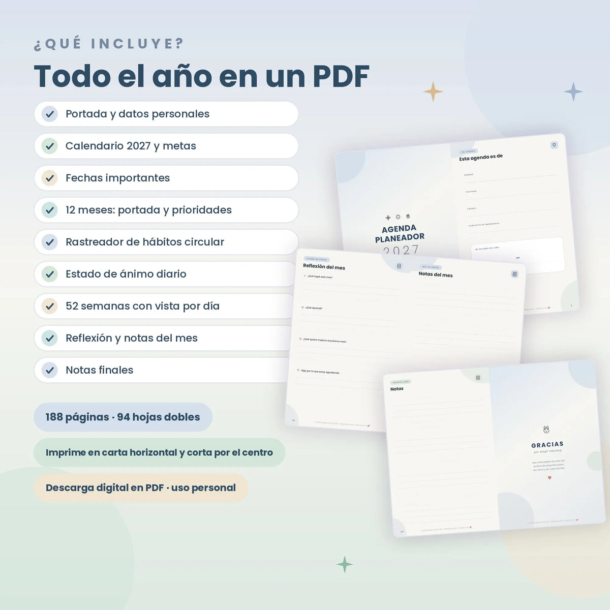 Agenda Planeador 2027 Imprimible | Planner Anual PDF con Metas y Hábitos