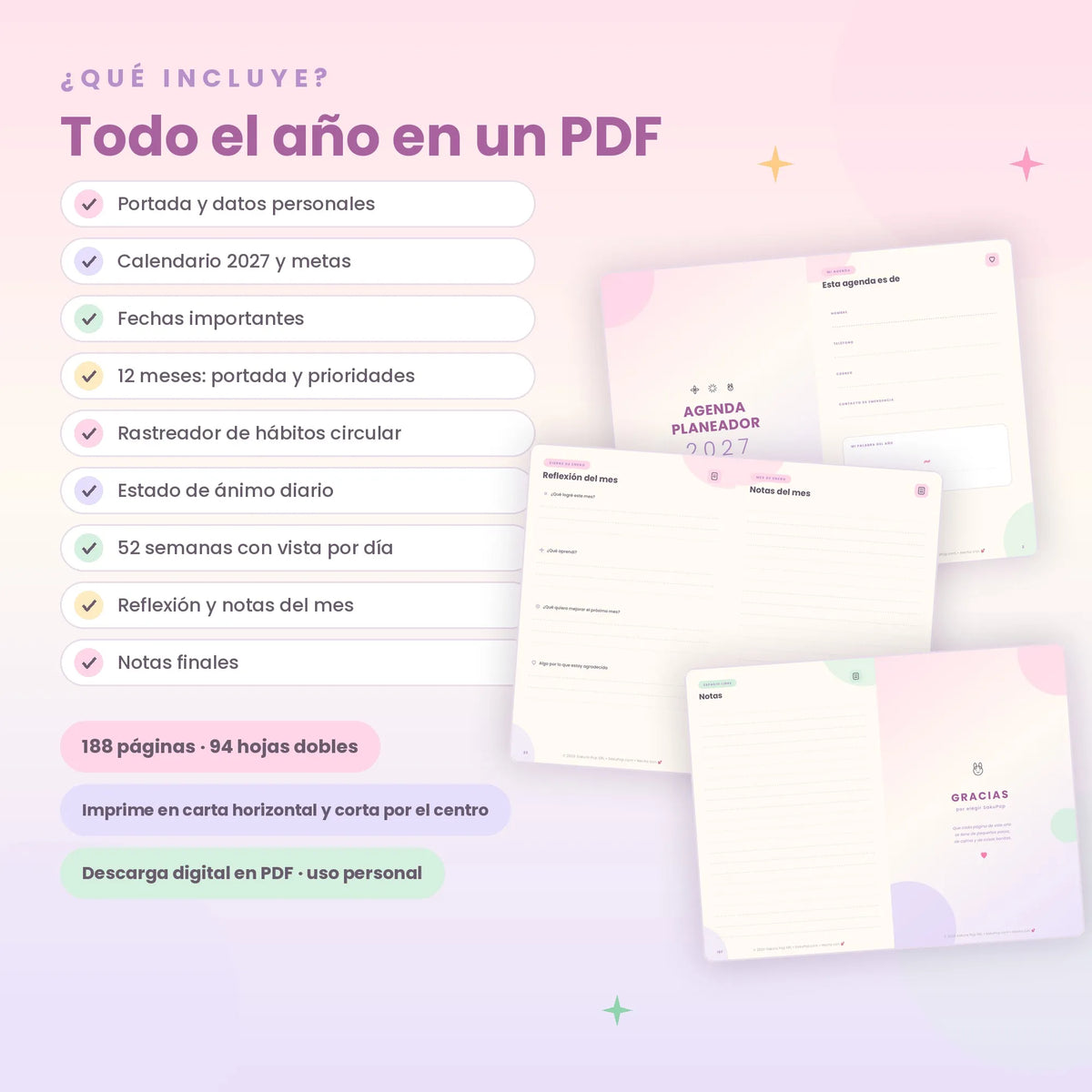 Agenda Planeador 2027 Imprimible | Planner Anual PDF con Metas y Hábitos