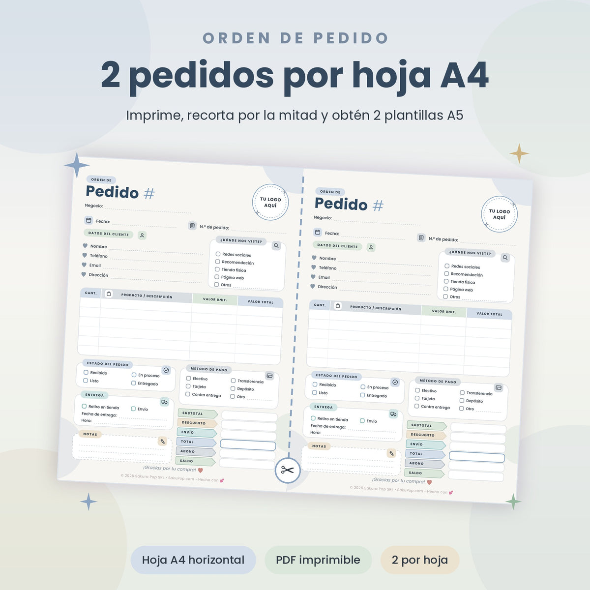Plantilla de Pedidos A4 | Control de Órdenes para Negocios y Emprendedores PDF