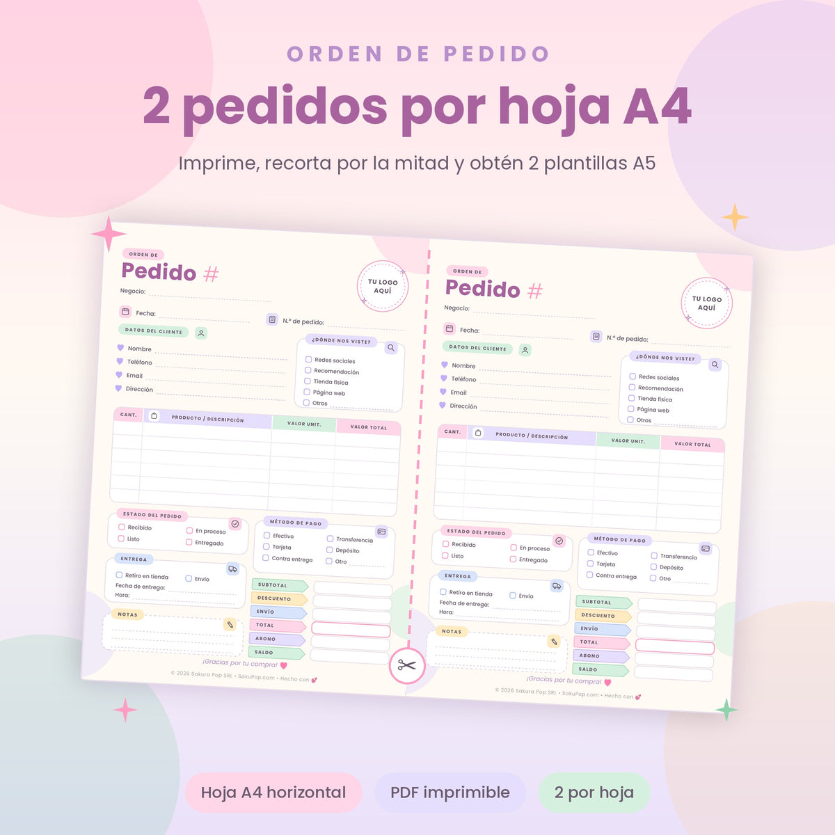 Plantilla de Pedidos A4 | Control de Órdenes para Negocios y Emprendedores PDF