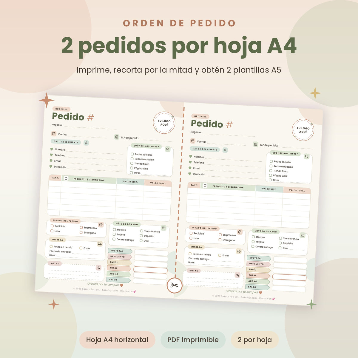 Plantilla de Pedidos A4 | Control de Órdenes para Negocios y Emprendedores PDF