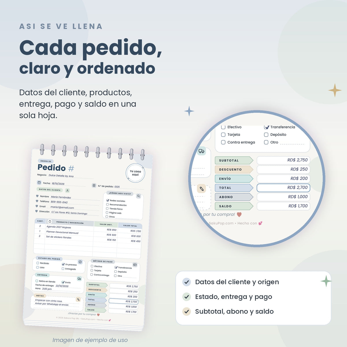 Plantilla de Pedidos A5 | Formulario de Órdenes para Negocios PDF