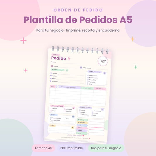 Plantilla de Pedidos A5 | Formulario de Órdenes para Negocios PDF