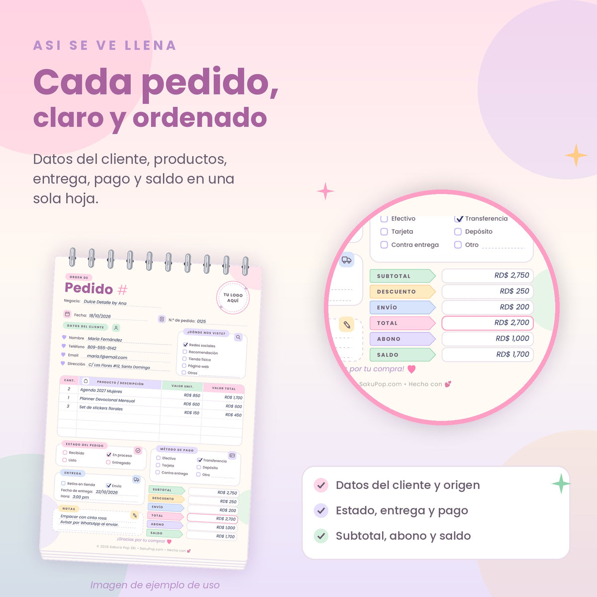 Plantilla de Pedidos A5 | Formulario de Órdenes para Negocios PDF