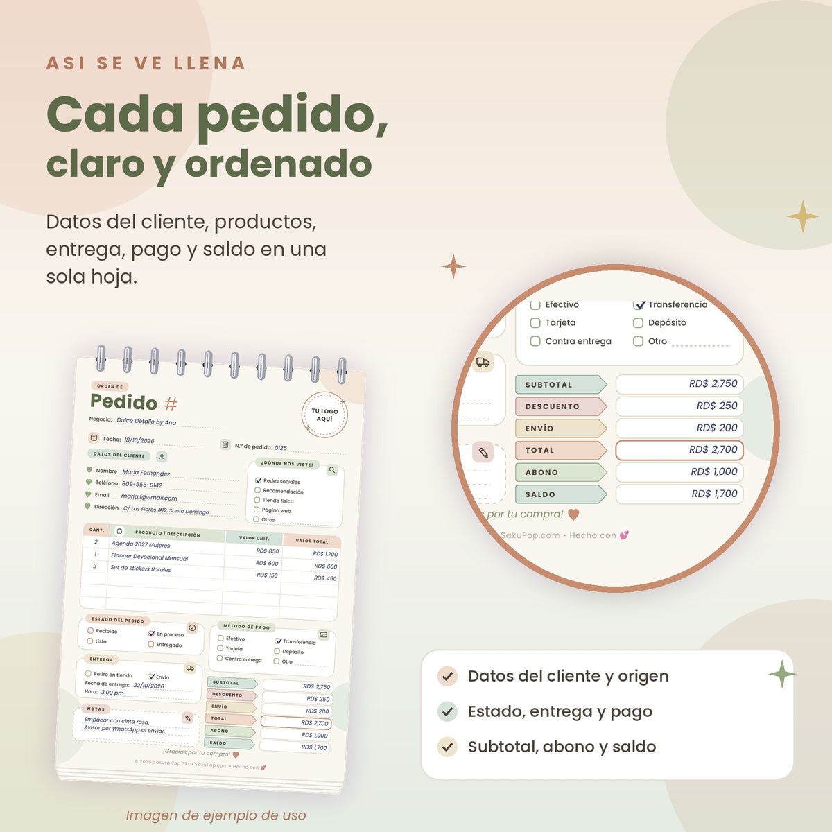 Plantilla de Pedidos A5 | Formulario de Órdenes para Negocios PDF