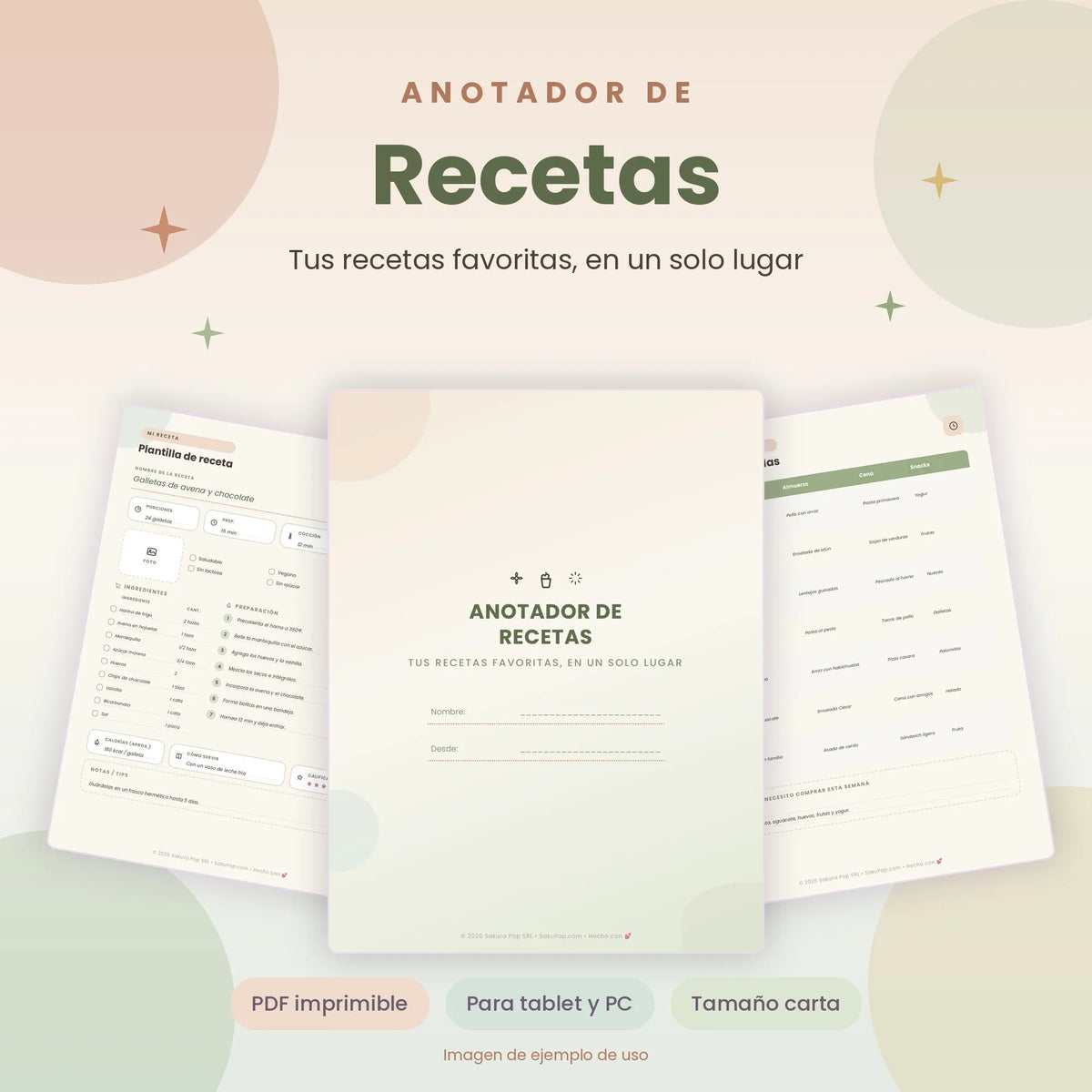 Anotador de Recetas Imprimible PDF | Recetario Digital y Planificador de Comidas