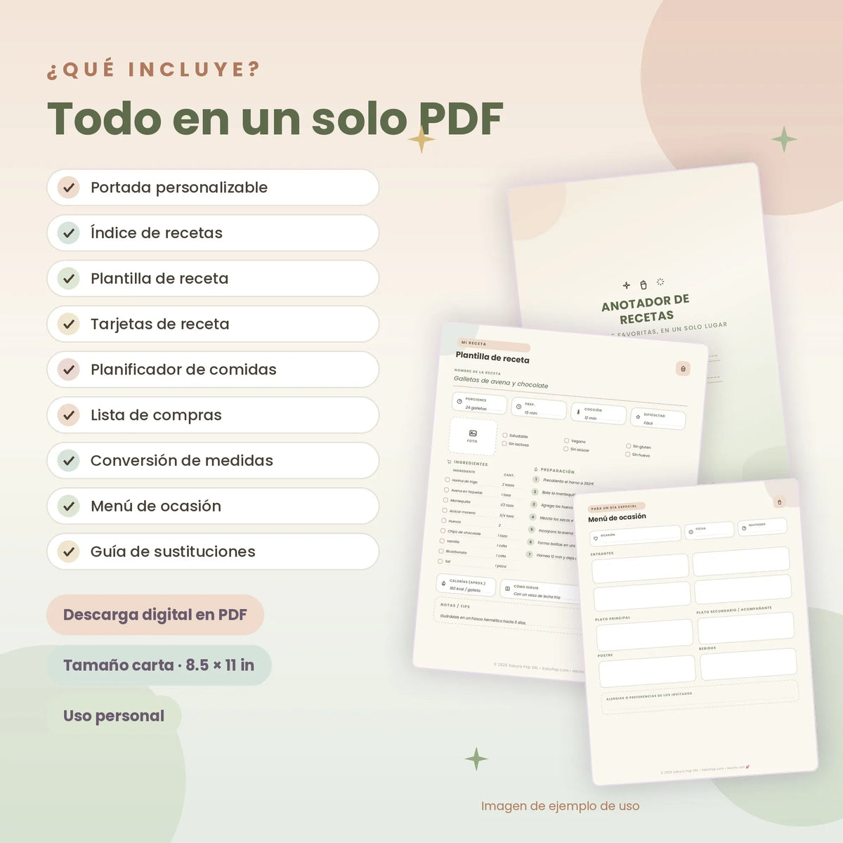 Anotador de Recetas Imprimible PDF | Recetario Digital y Planificador de Comidas