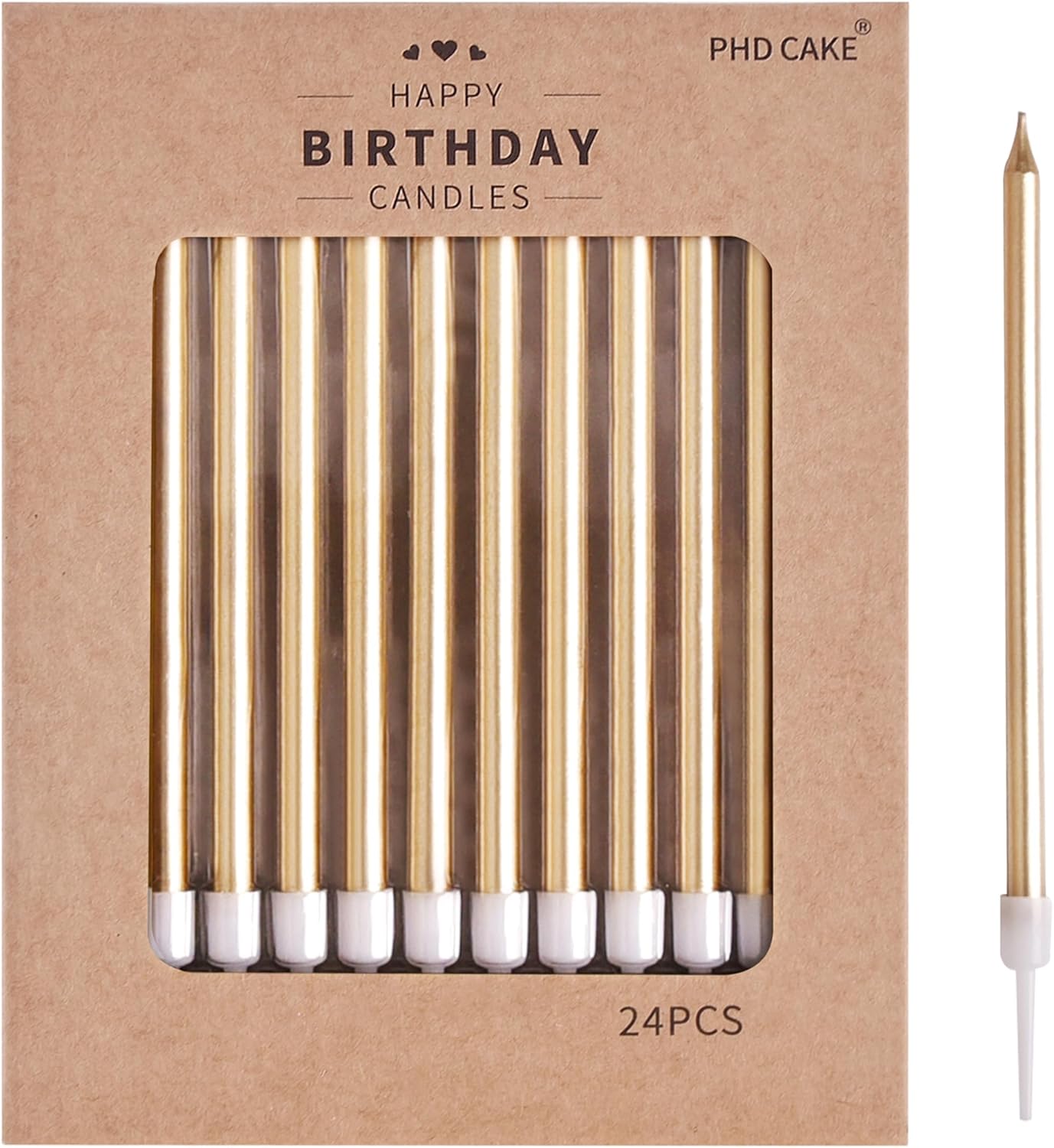 🎂 Velas Doradas Largas PHD CAKE (24 piezas)
