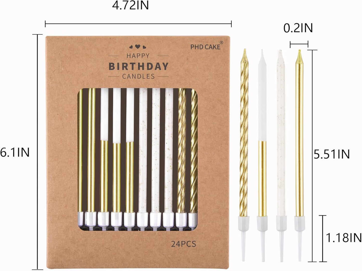 🎂 Velas Doradas Largas PHD CAKE (24 piezas)