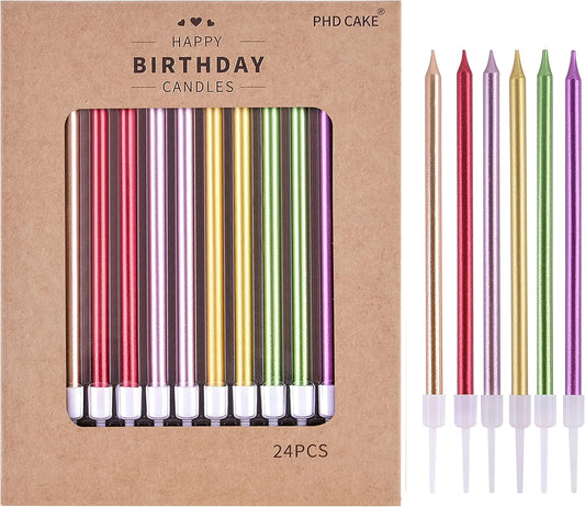 🎂 Velas Largas de colores PHD CAKE (24 piezas) 🩵💚💛🩷💜❤️🧡🖤