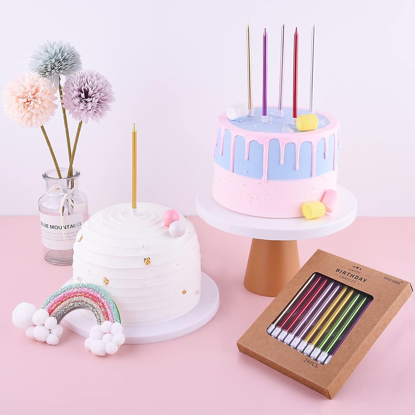 🎂 Velas Largas de colores PHD CAKE (24 piezas) 🩵💚💛🩷💜❤️🧡🖤