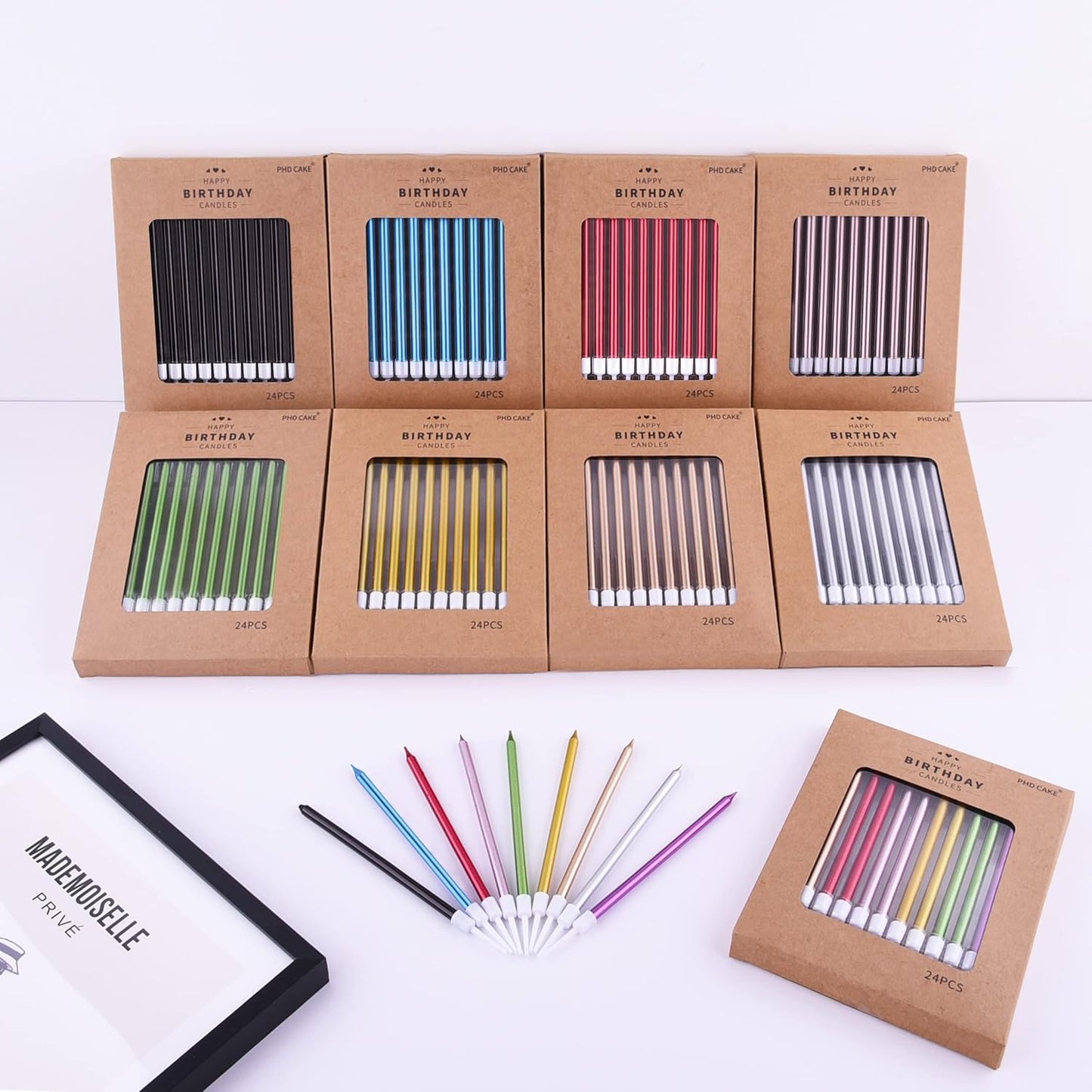 🎂 Velas Largas de colores PHD CAKE (24 piezas) 🩵💚💛🩷💜❤️🧡🖤